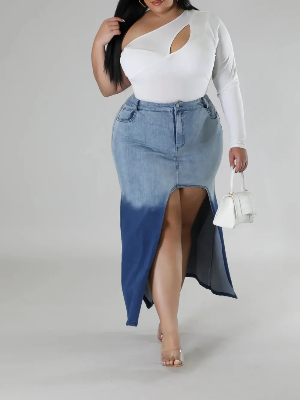 Plus-Size Fashion Women'S Dress Color Denim Wrap Hip Skirt