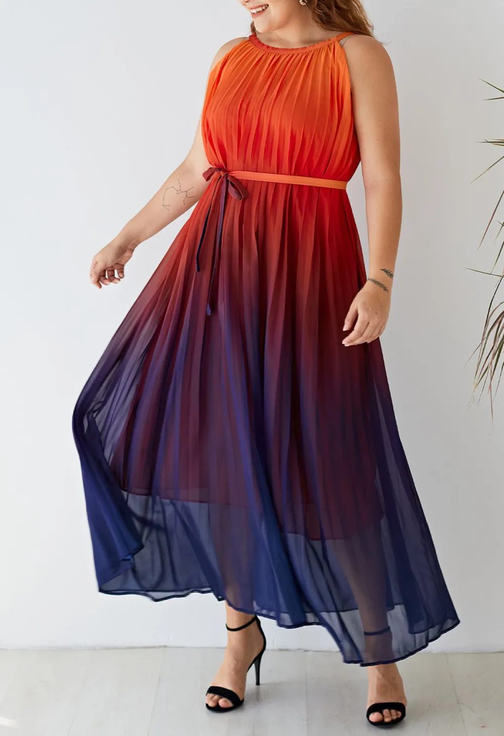 SPLENDOR OF THE SUNSET GRADIENT PLEATED MAXI DRESS