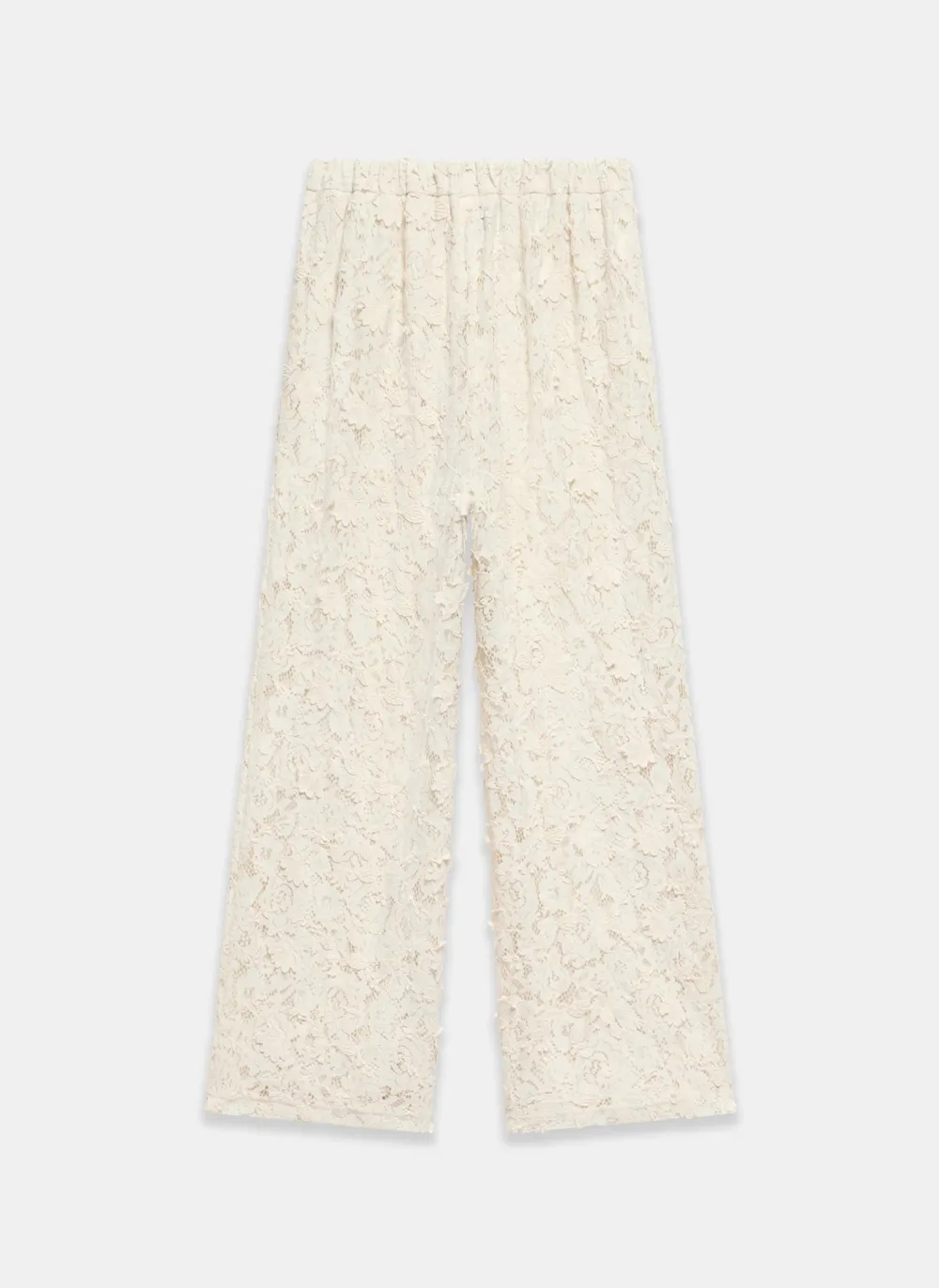 Casual Style Cream Lace Wide Trousers