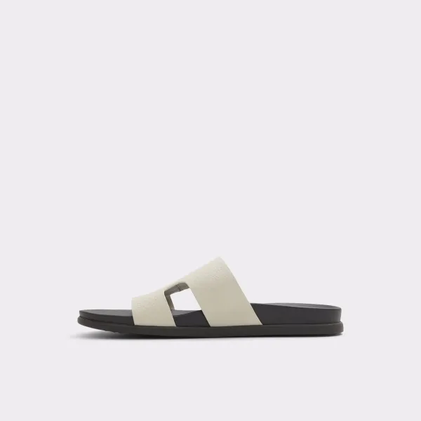 Light Grey Leather Cutout Flat Slides
