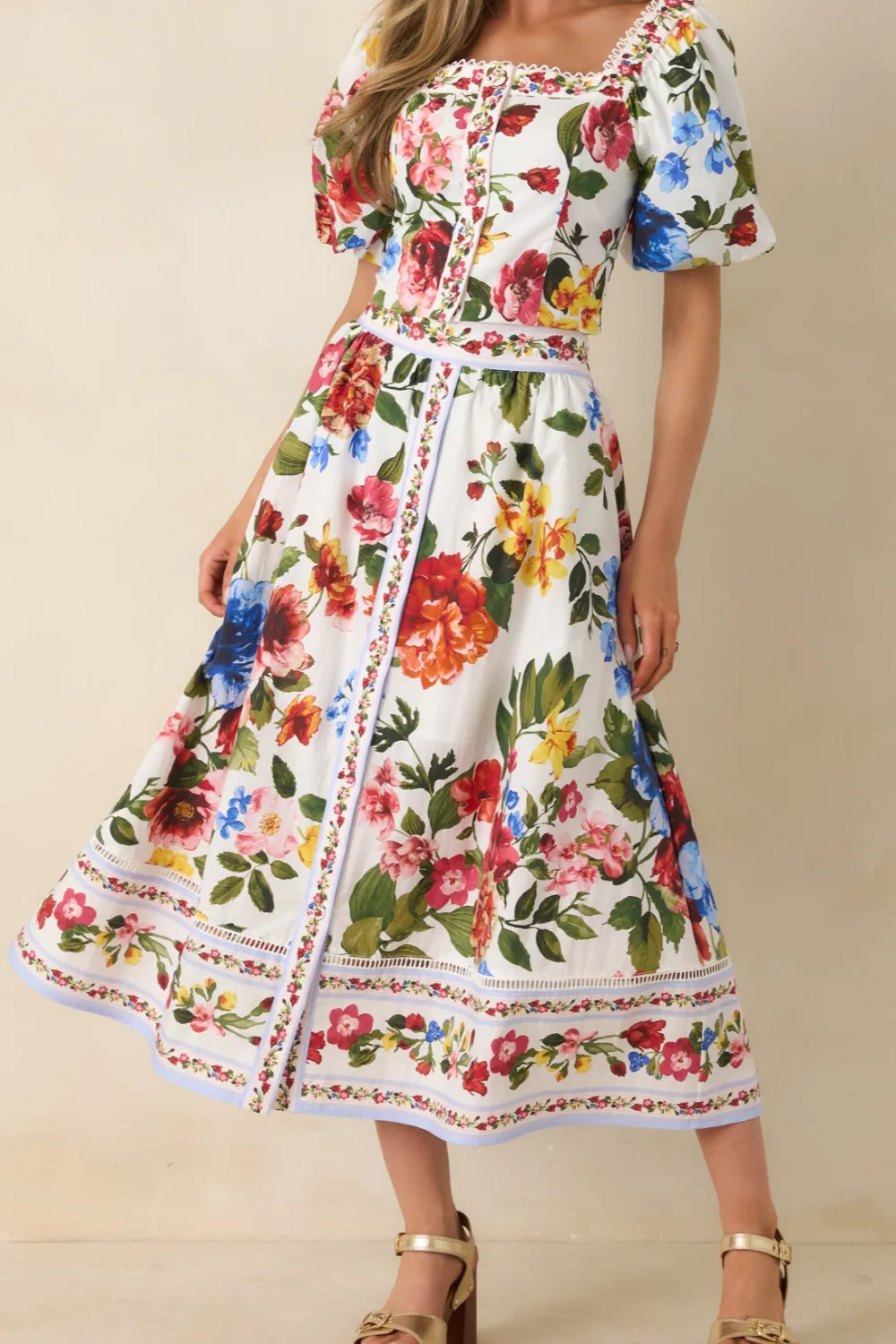 Garden Multi Floral Cotton Midi Skirt