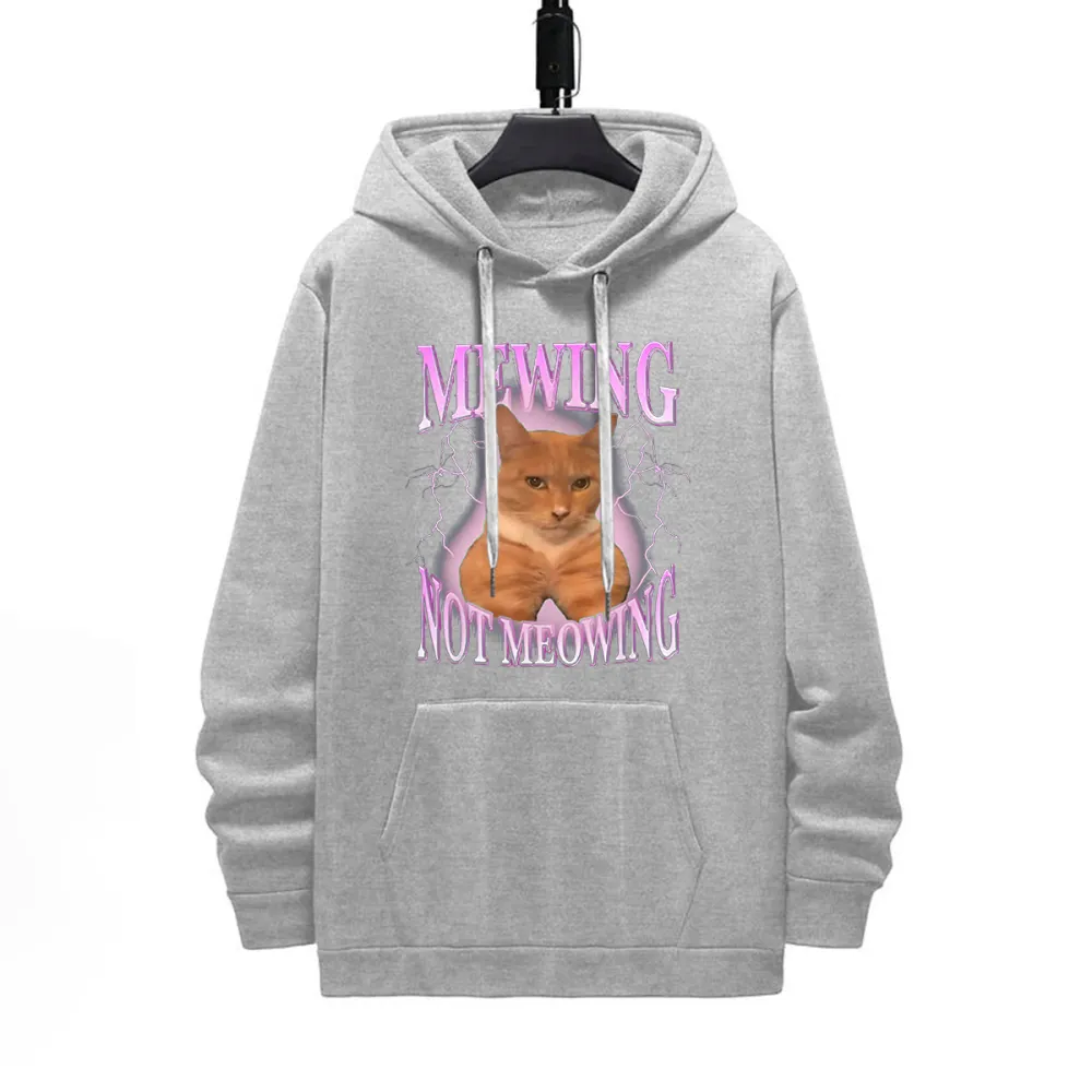 MEWING NOT MEOWING PATTERN PRINTED HOODIE