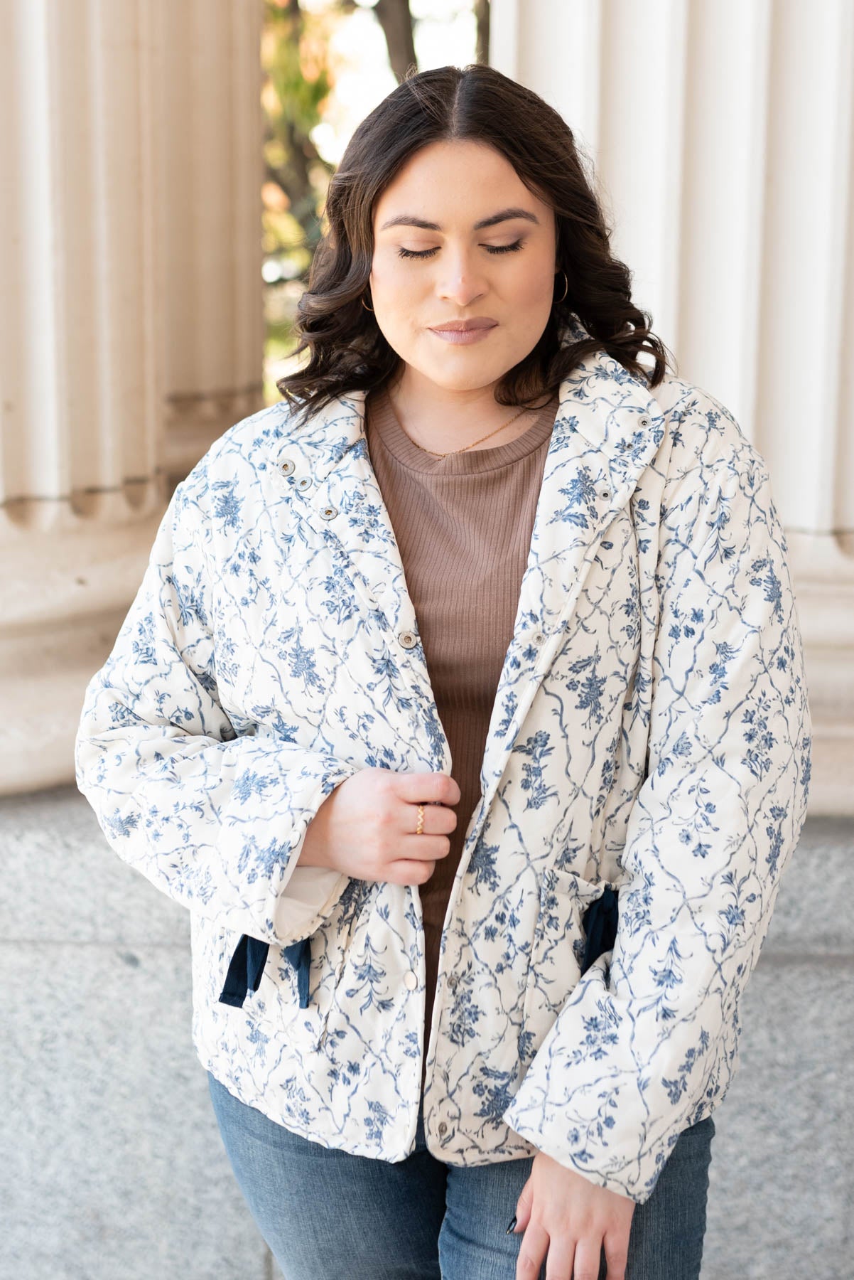 Jadah Cream Floral Printed Jacket