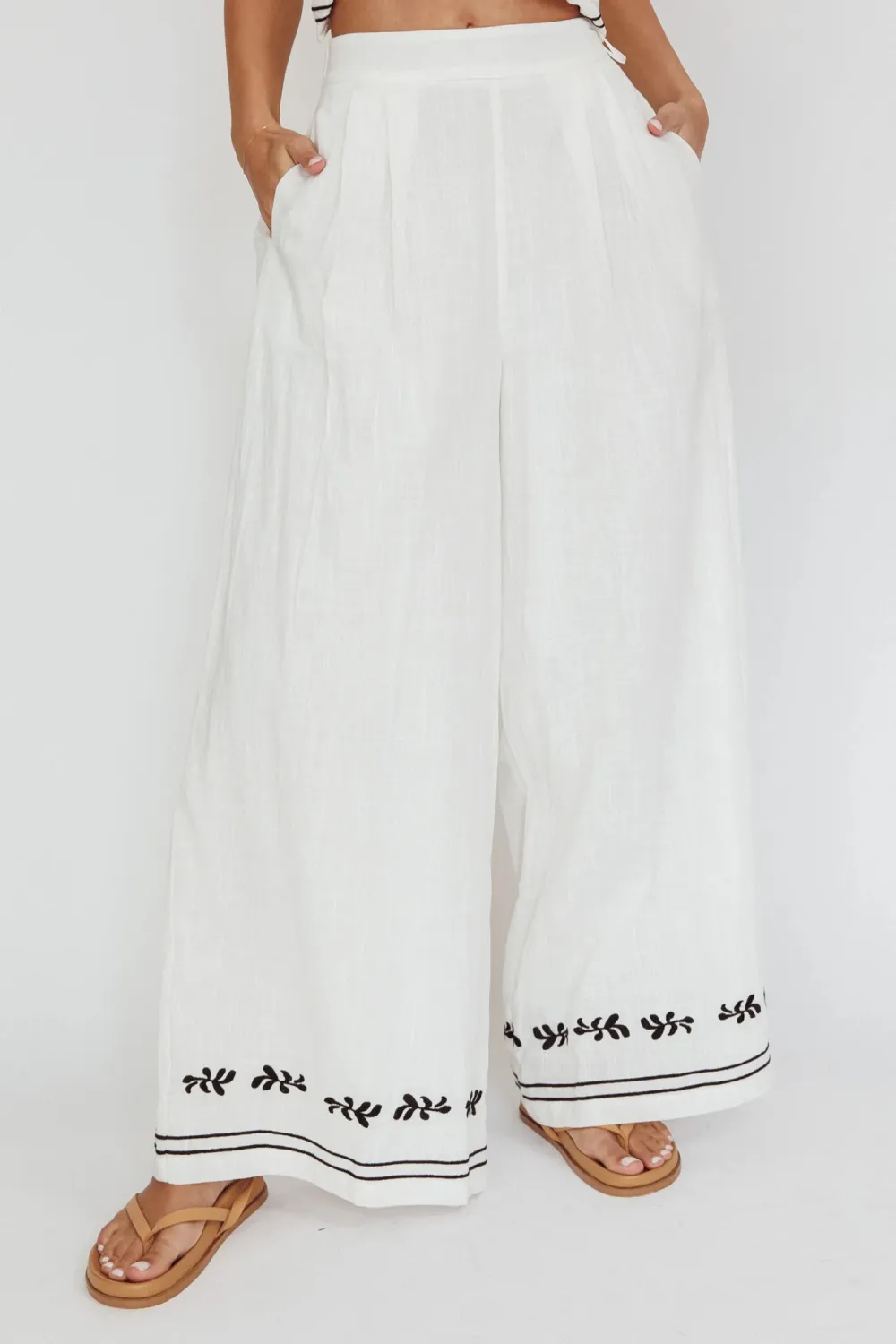 Art Print Embroidered Wide-Leg Track Pants