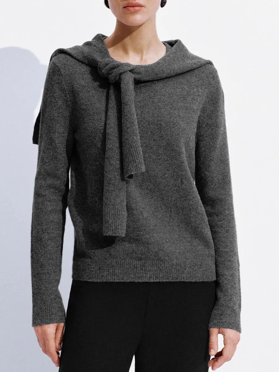 A Loose Grey Shawl Casual Sweater For Ladies