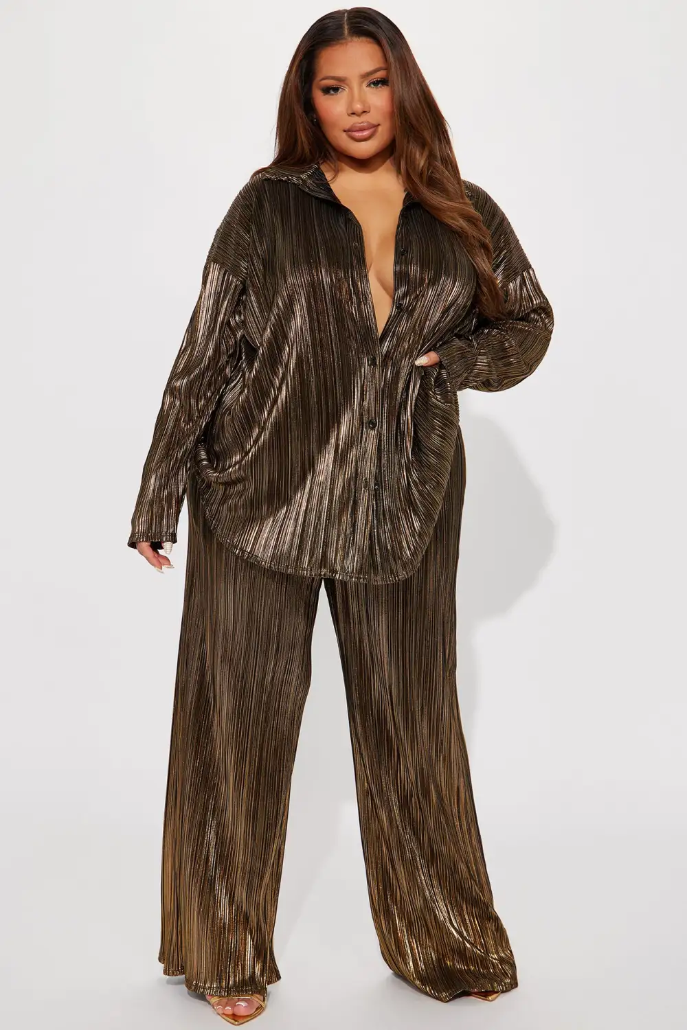Kiss Of A Star Metallic Pant Set - Black/Gold