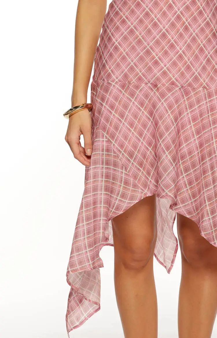 Asymmetrical Flowy Plaid Midi Dress