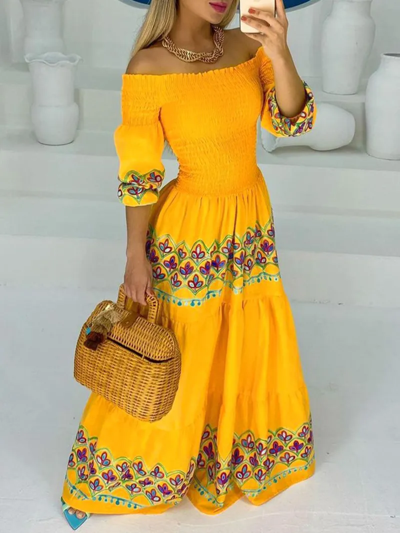 Casual One-shoulder Printed Maxi Dress