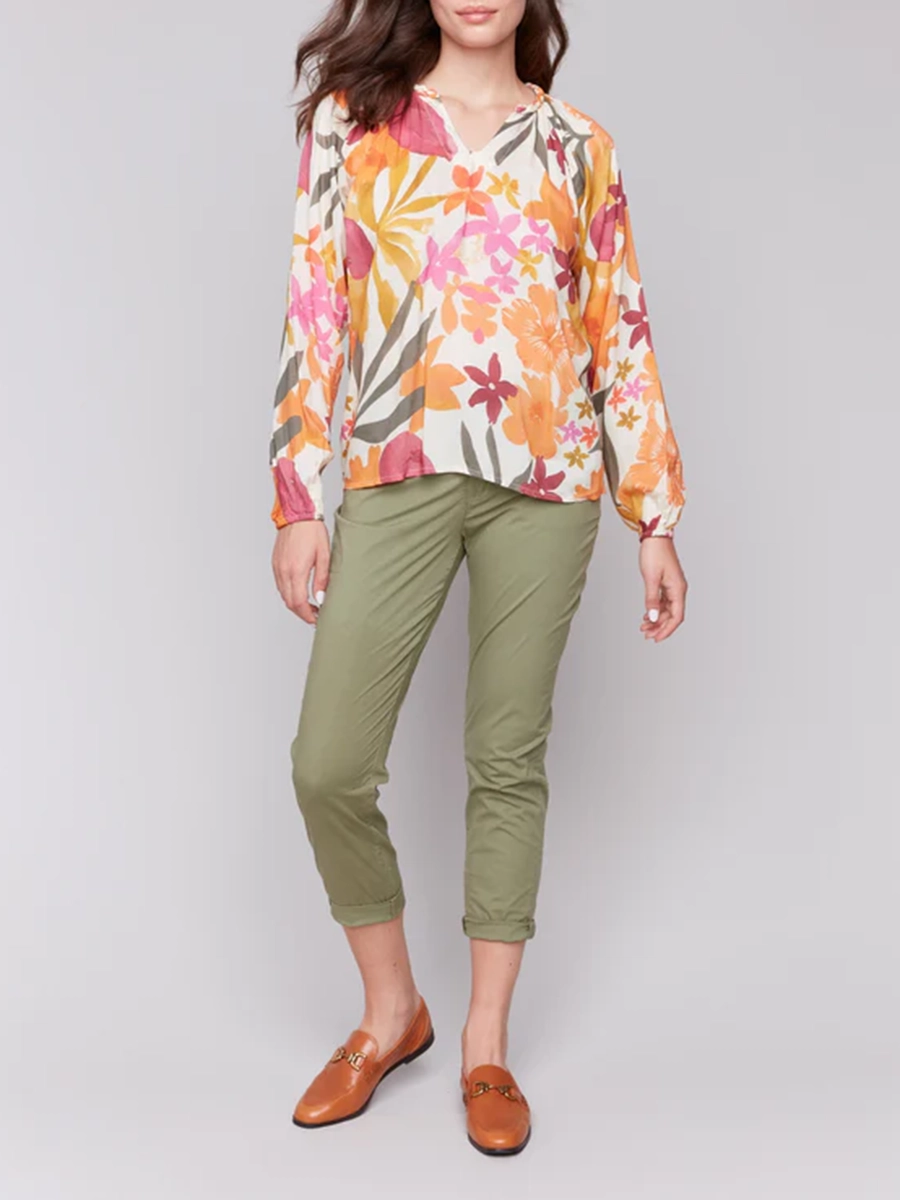 Artistic Floral All-Match V-Neck Long-Sleeved Top