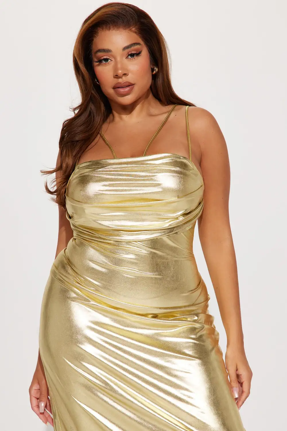 Athena Metallic Midi Dress - Gold