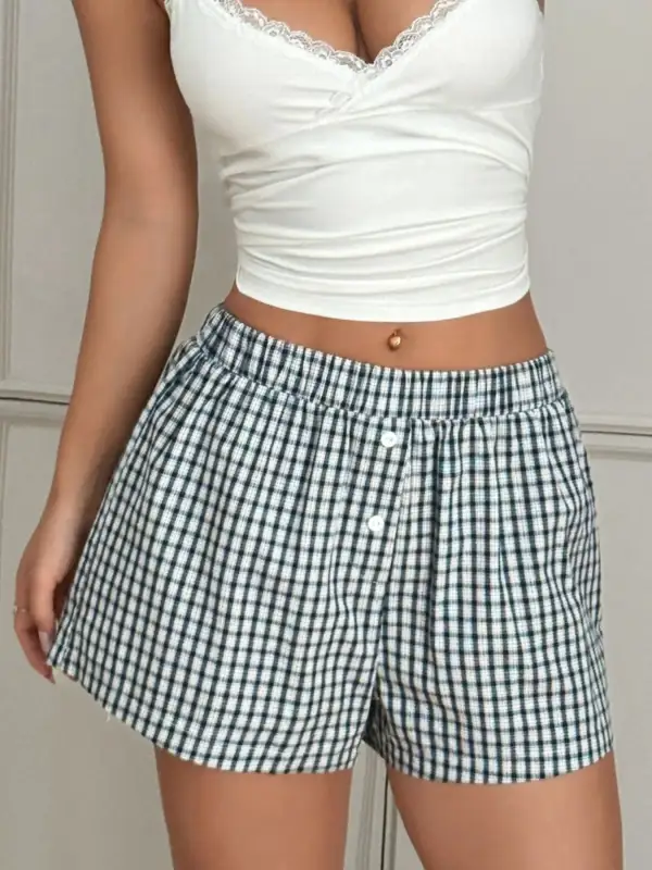 Gingham Mini Shorts with Elastic Waistband