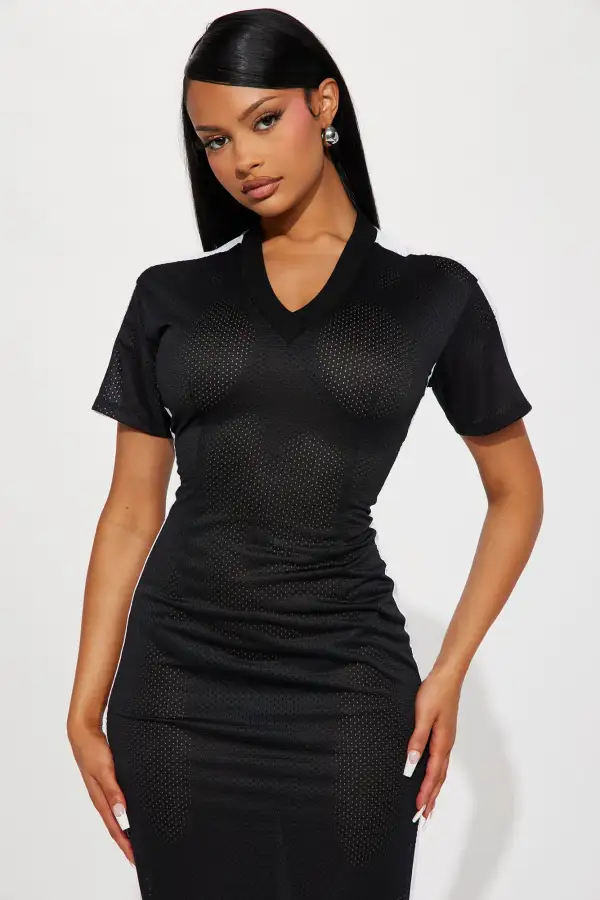 Game Day Jersey Maxi Dress - Black/White