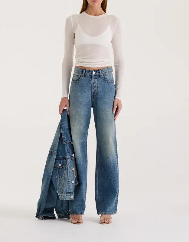 Veiled Blue Wash High-Rise Straight Leg Jeans