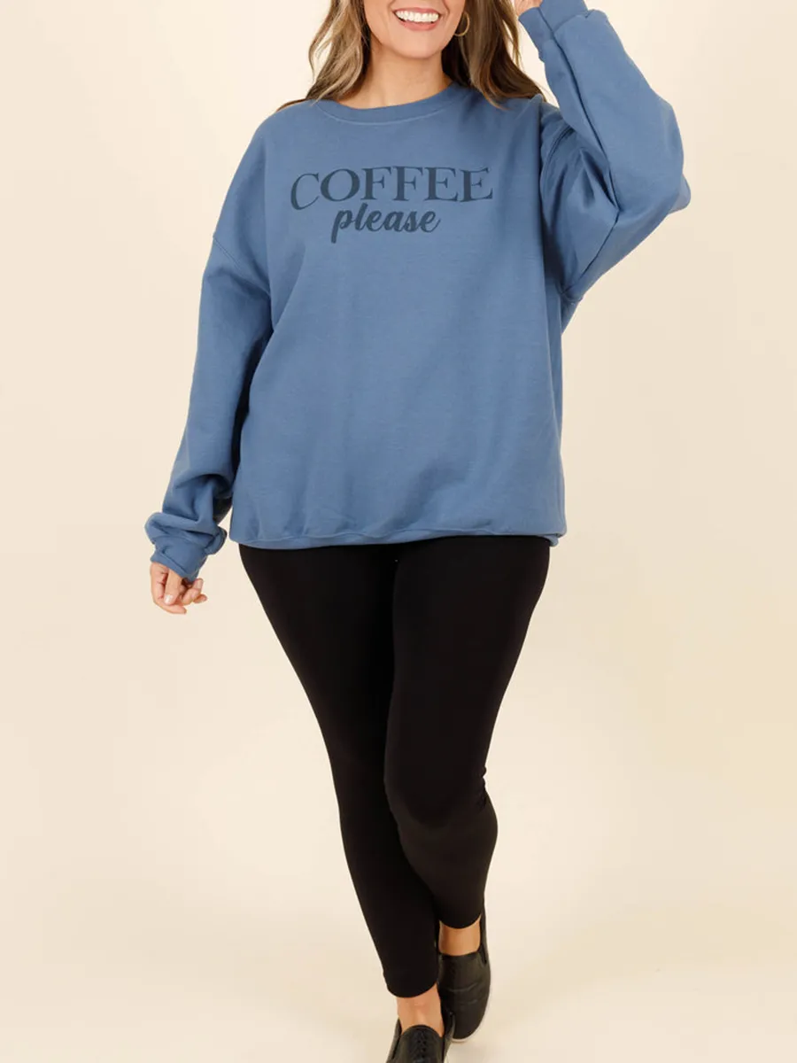 Letter Printed Blue Loose Fitting Hoodie