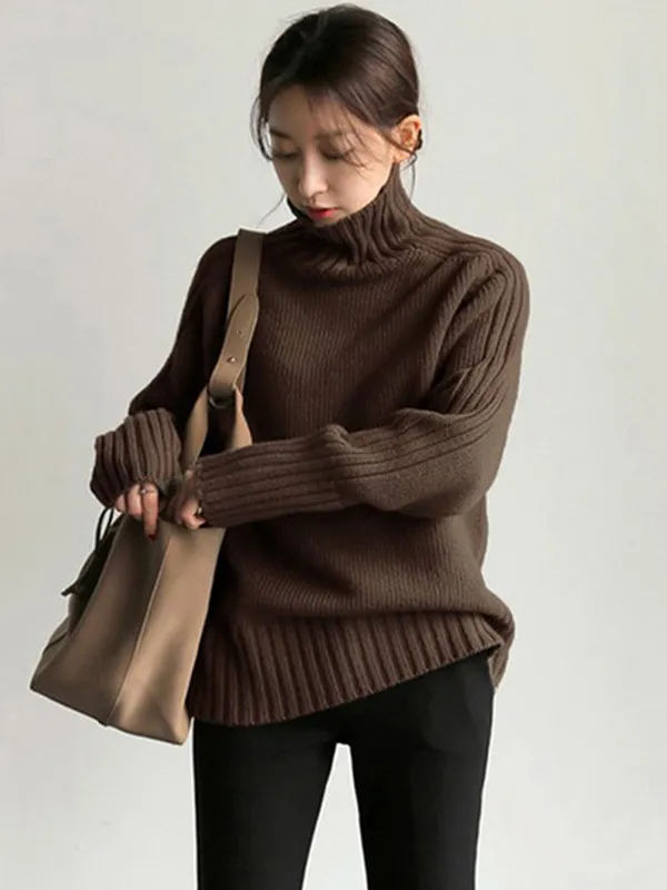 Simple Solid Turtleneck Sweater