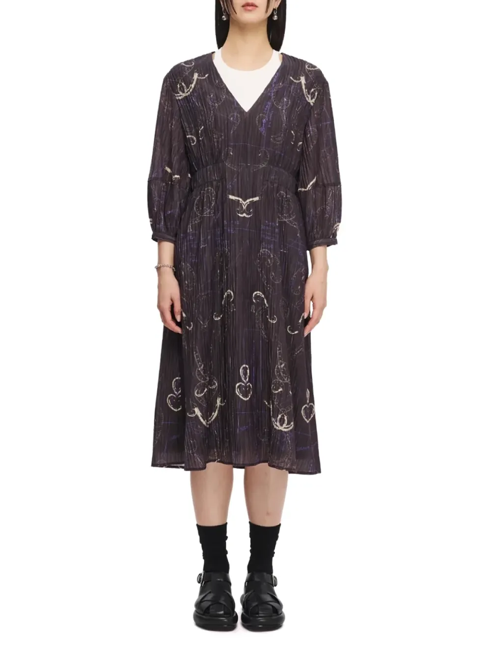 Embroidered Pattern Long - Sleeve Dress