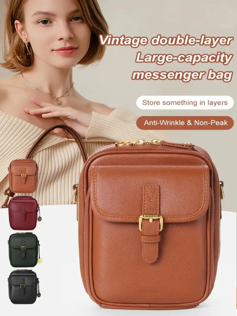Vintage Tan Leather Crossbody Phone Bag