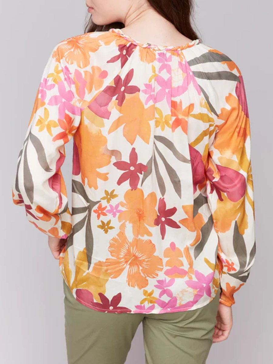 Artistic Floral All-Match V-Neck Long-Sleeved Top