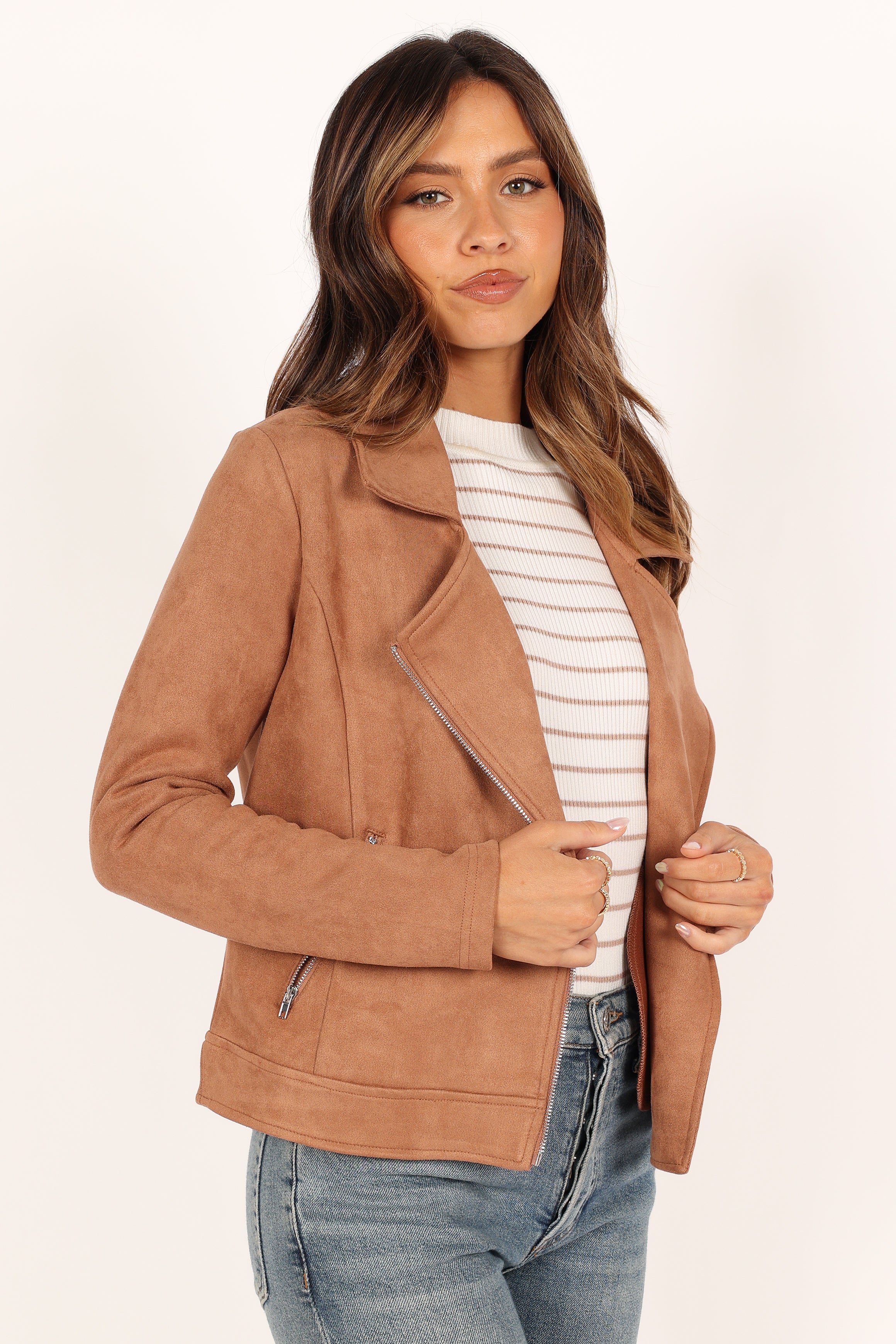 Spencer Faux Suede Moto Jacket - Tan