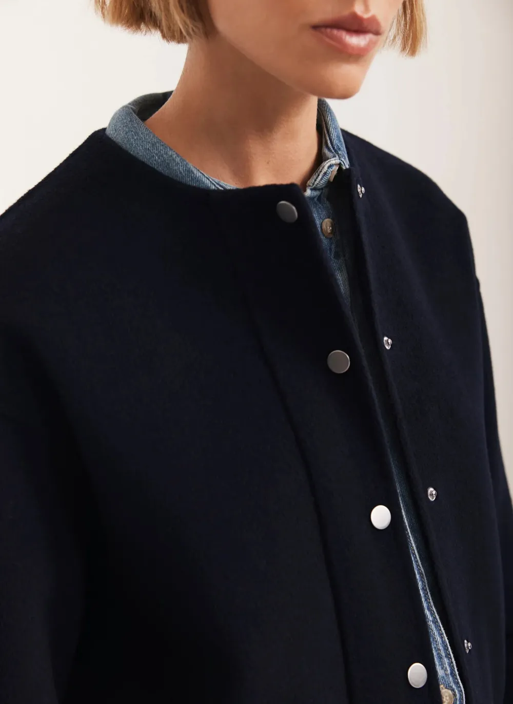 Casual Style Navy Wool Finished Coat