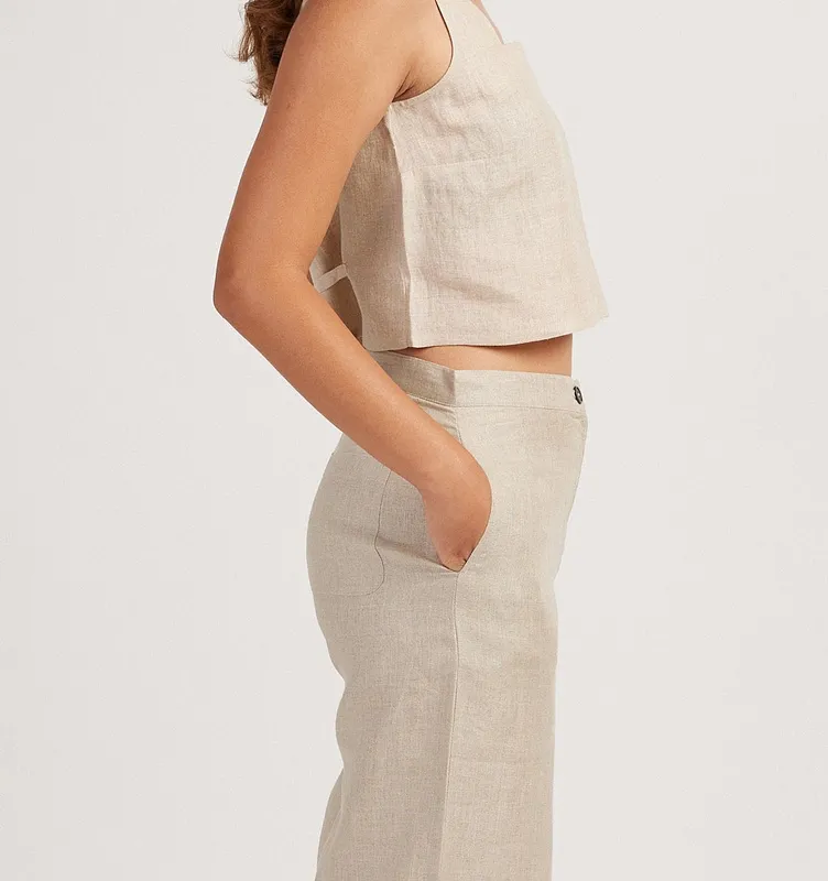 Ginger Linen Matching Set with Crop Tank & Wide-Leg Pants