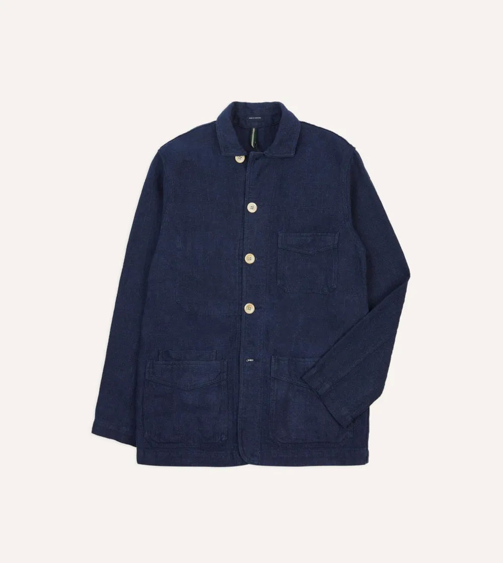 Navy Blue Canvas Button Front Jacket