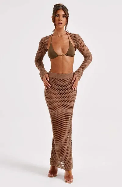 New Seaside Vacation Sunscreen Beach Skirt Sexy Hollow See-Through Long-Sleeved Knitted Suit