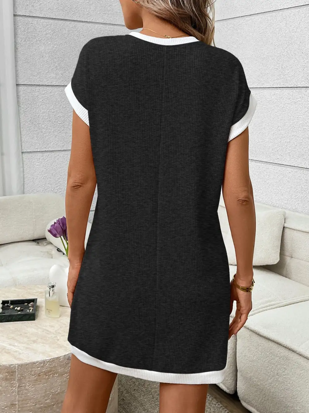 Ribbed Knit Pocketed Mini Dress