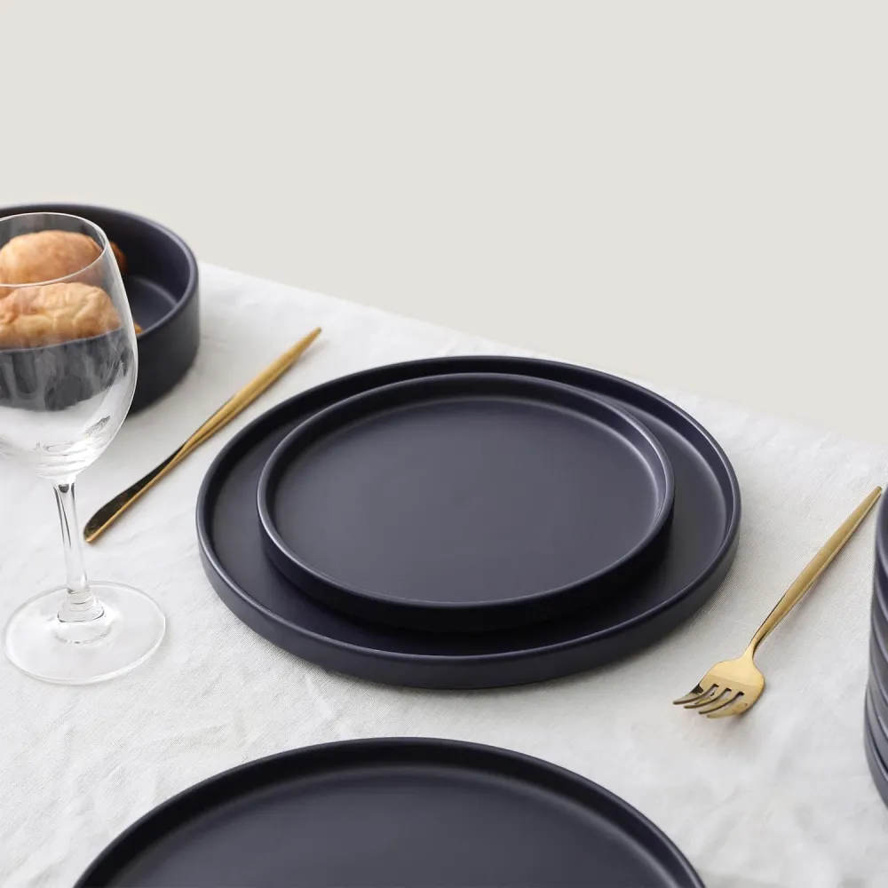 Stone Lain Coupe Dinnerware Set, Service For 8, Black Matte