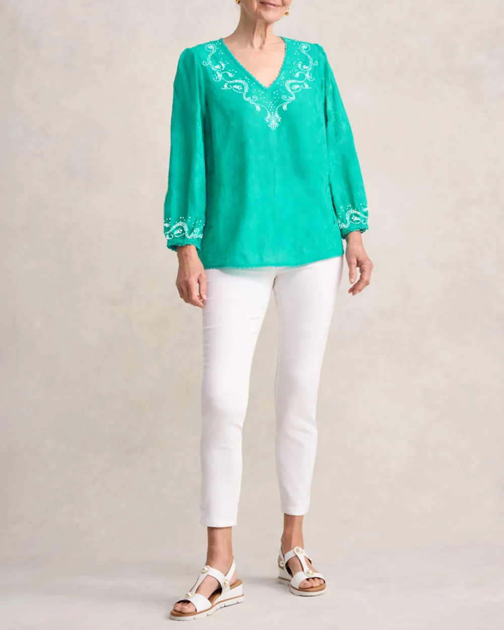 Lace Trim Embroidered Top