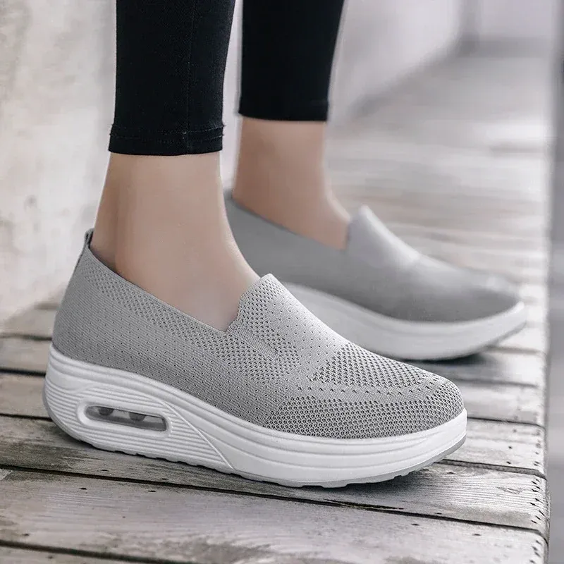 Air Cushion Slip-On Walking Shoes Platform Mesh Sneaker Sandals