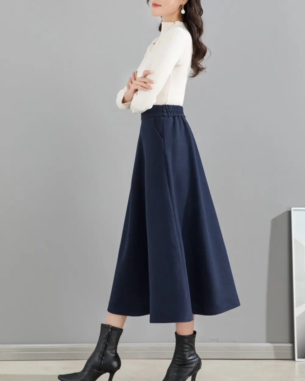 Relaxed Pocketed Wool A Line Maxi Skirt