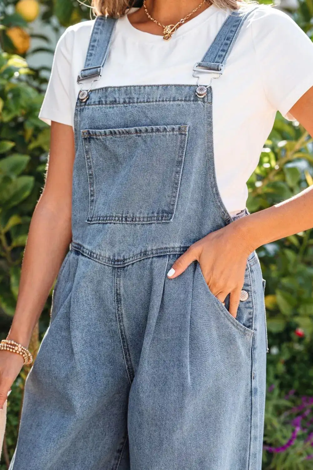 Pleated Denim Jumpsuit