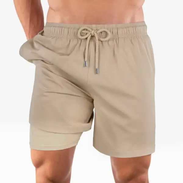 Beige Mid-Length Hybrid Short