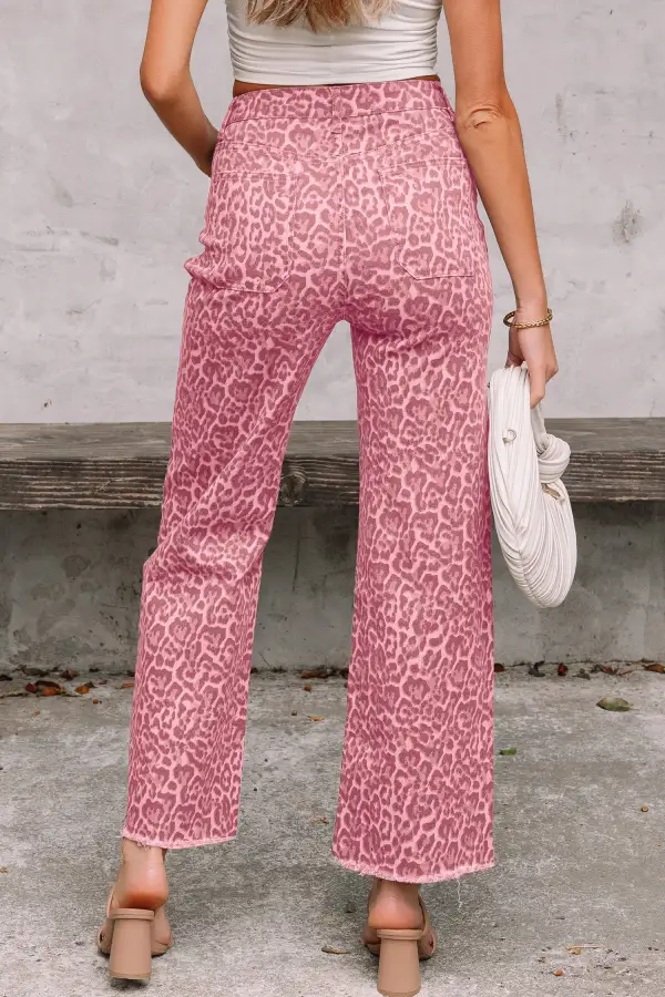 Weekend Wide Leg High Waist Frayed Leopard Jeans