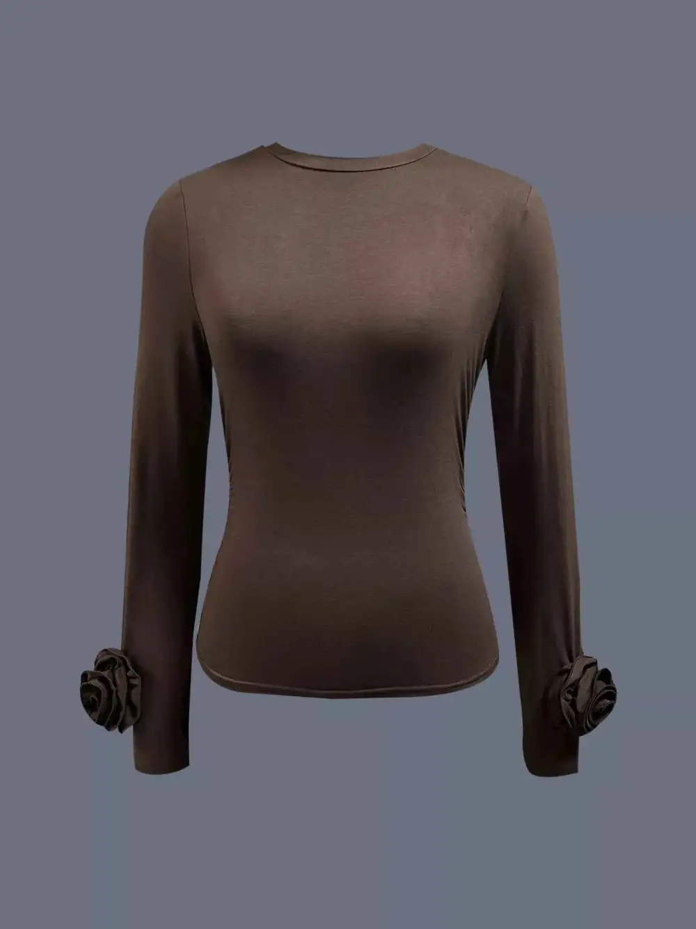 Ruched Long Sleeve T-Shirt with Floral Cuff Detail