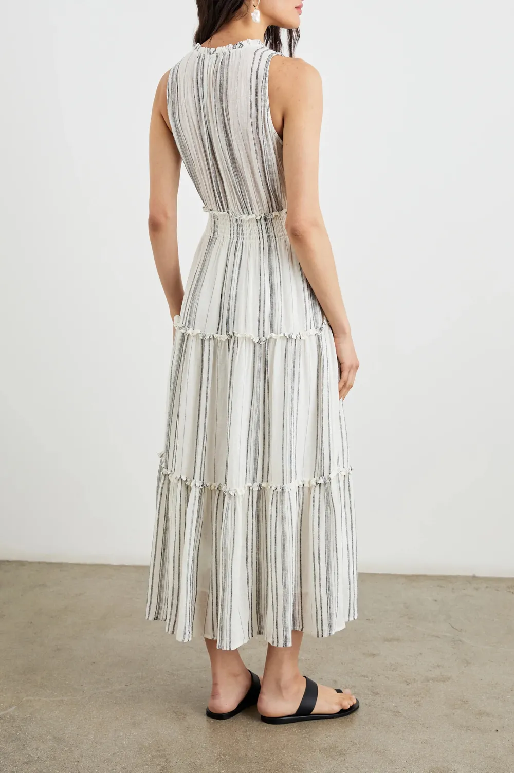 Cotton And Linen Blended Striped Dress