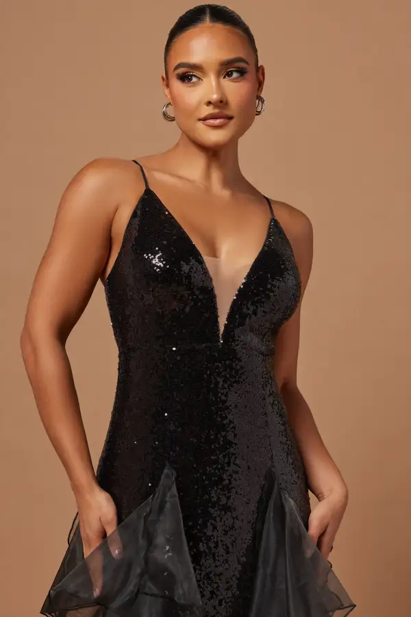 Victoria Grace Sequin Gown - Black