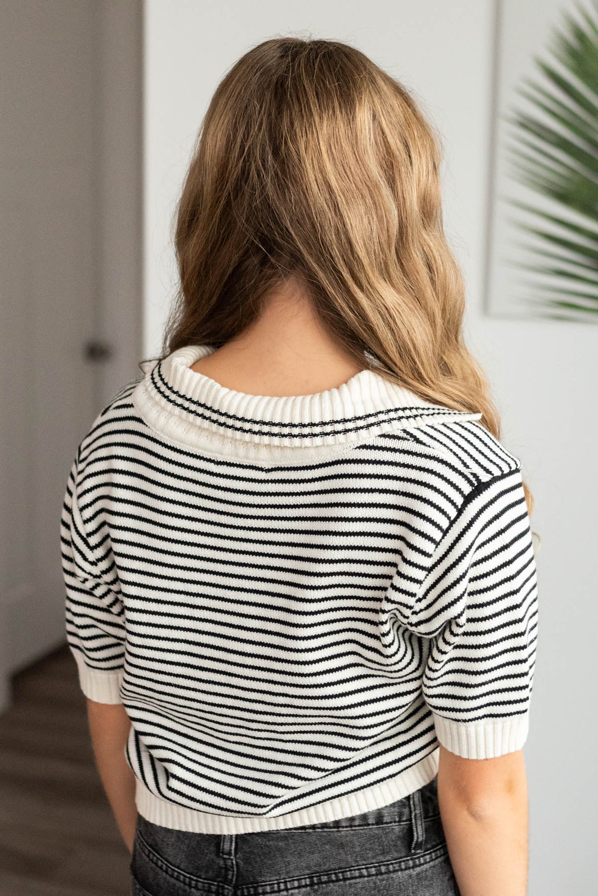 Zayla Black Stripe Collared Sweater