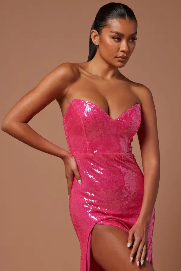 Deana Sequin Gown - Hot Pink