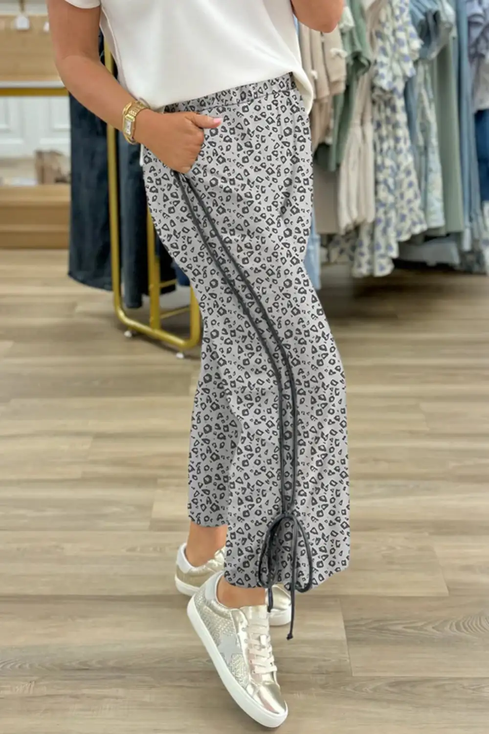 Leopard High Rise Side Bow Straight Leg Pants