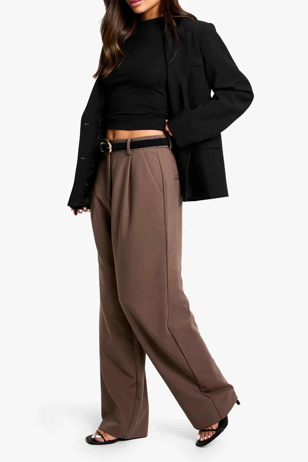 Women's High Waist Trousers With Front Pleats