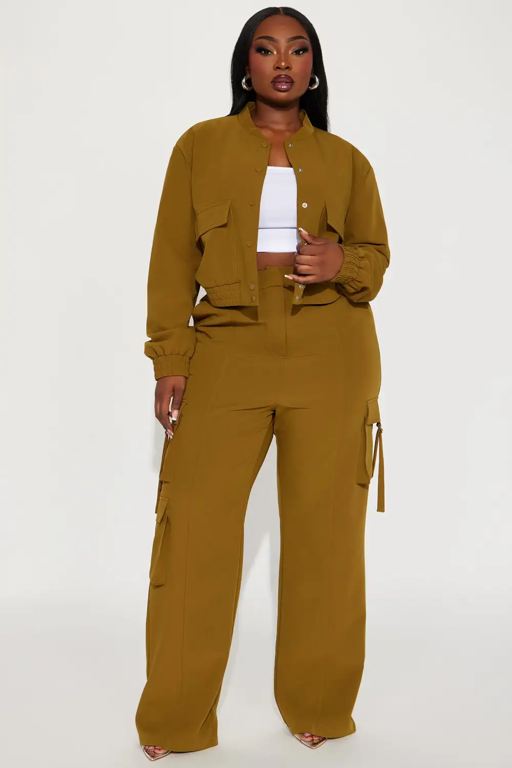 Caught Me Cargo Pant Set - Olive