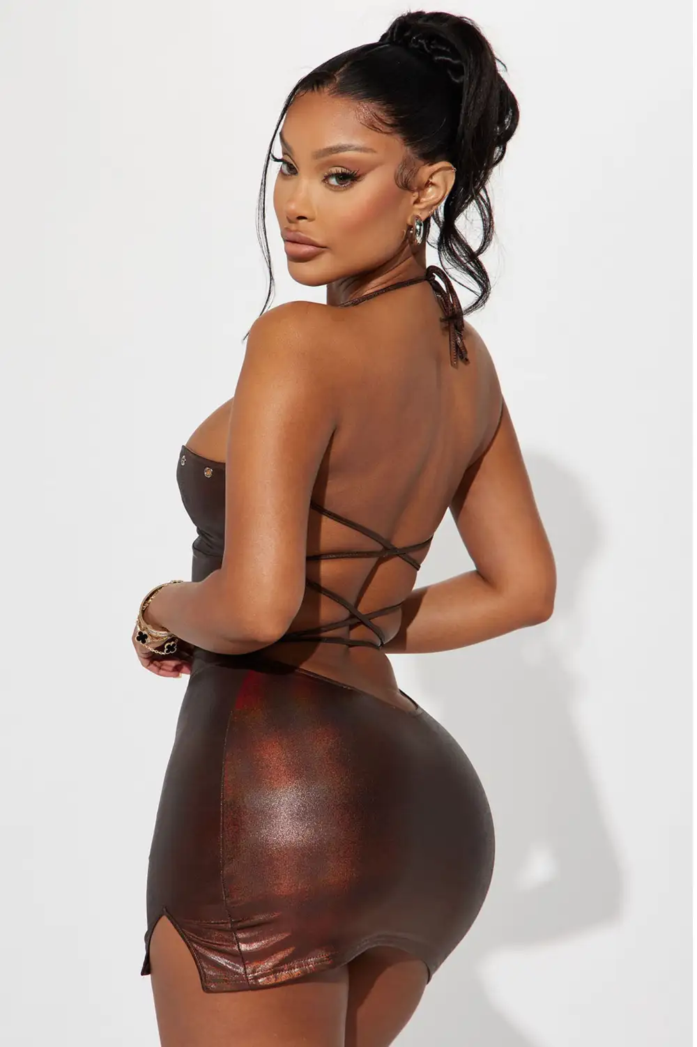 Ashlynn Lace Up Mini Dress - Chocolate