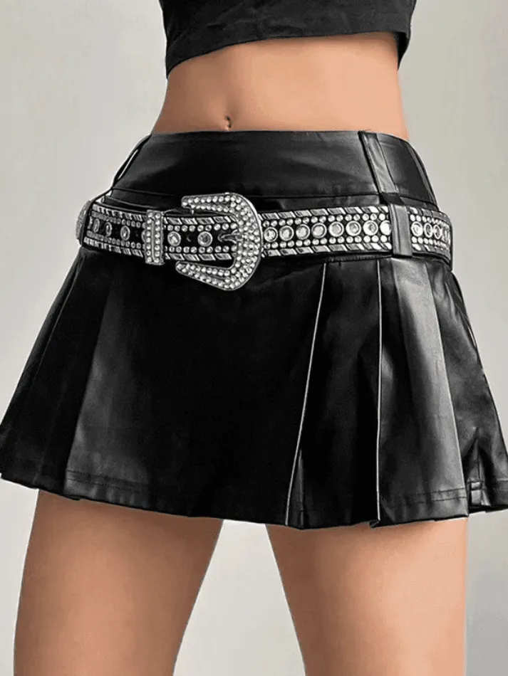 Pleated Faux Leather Mini Skirt