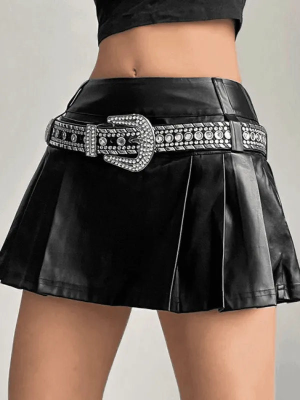 Pleated Faux Leather Mini Skirt