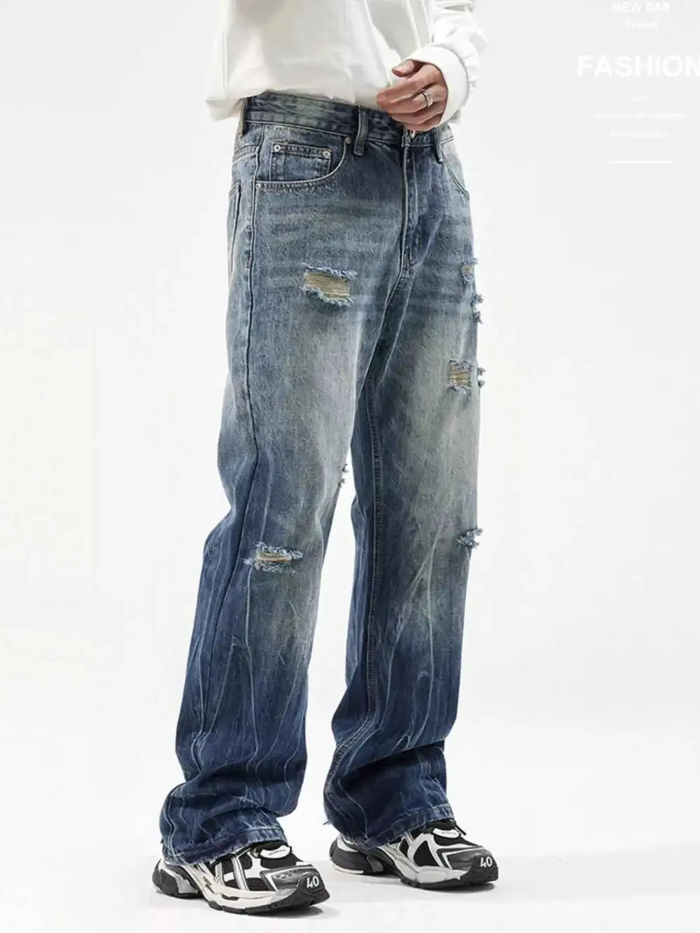Easywear Distressed Wide Leg Jeans