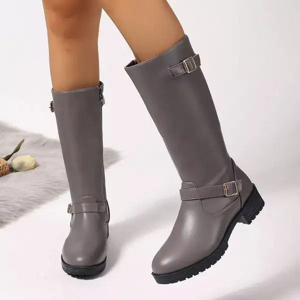 Sleek Round Toe Block Heel Boots