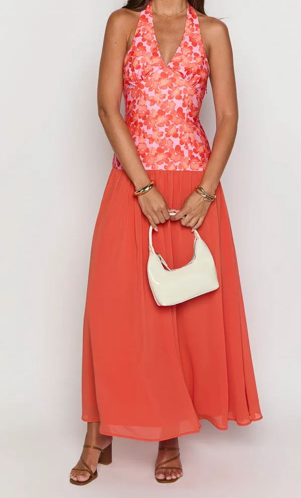 Modern Halter Halter Neck Floral Maxi Dress