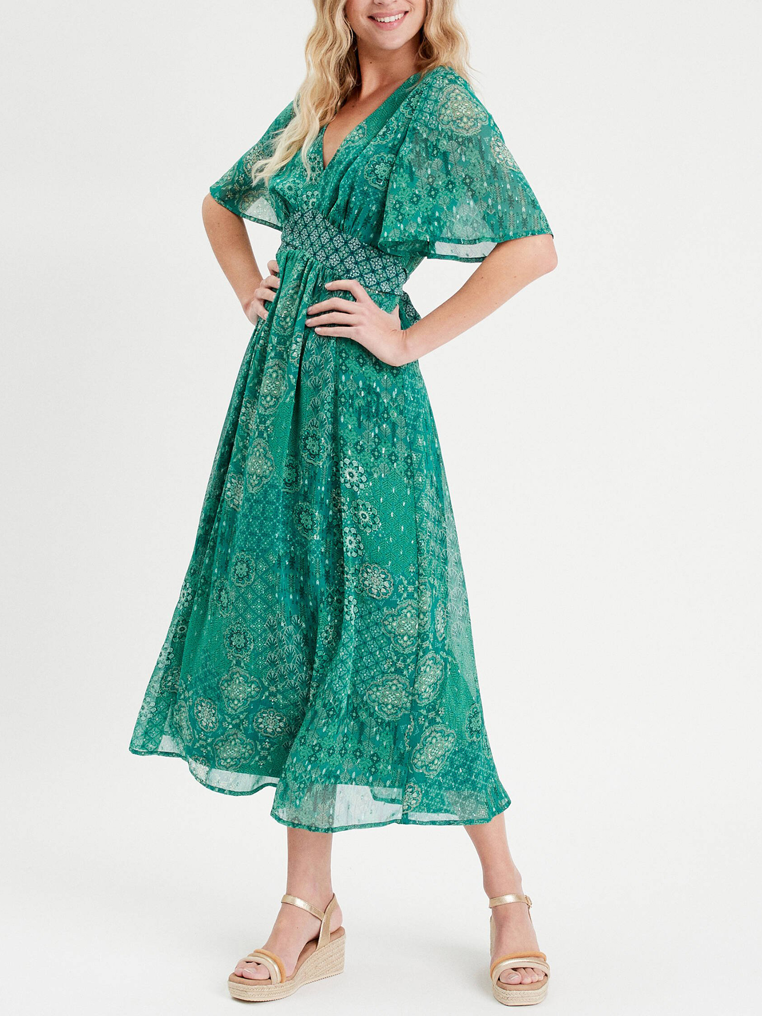 Robe longue évasée vert femme